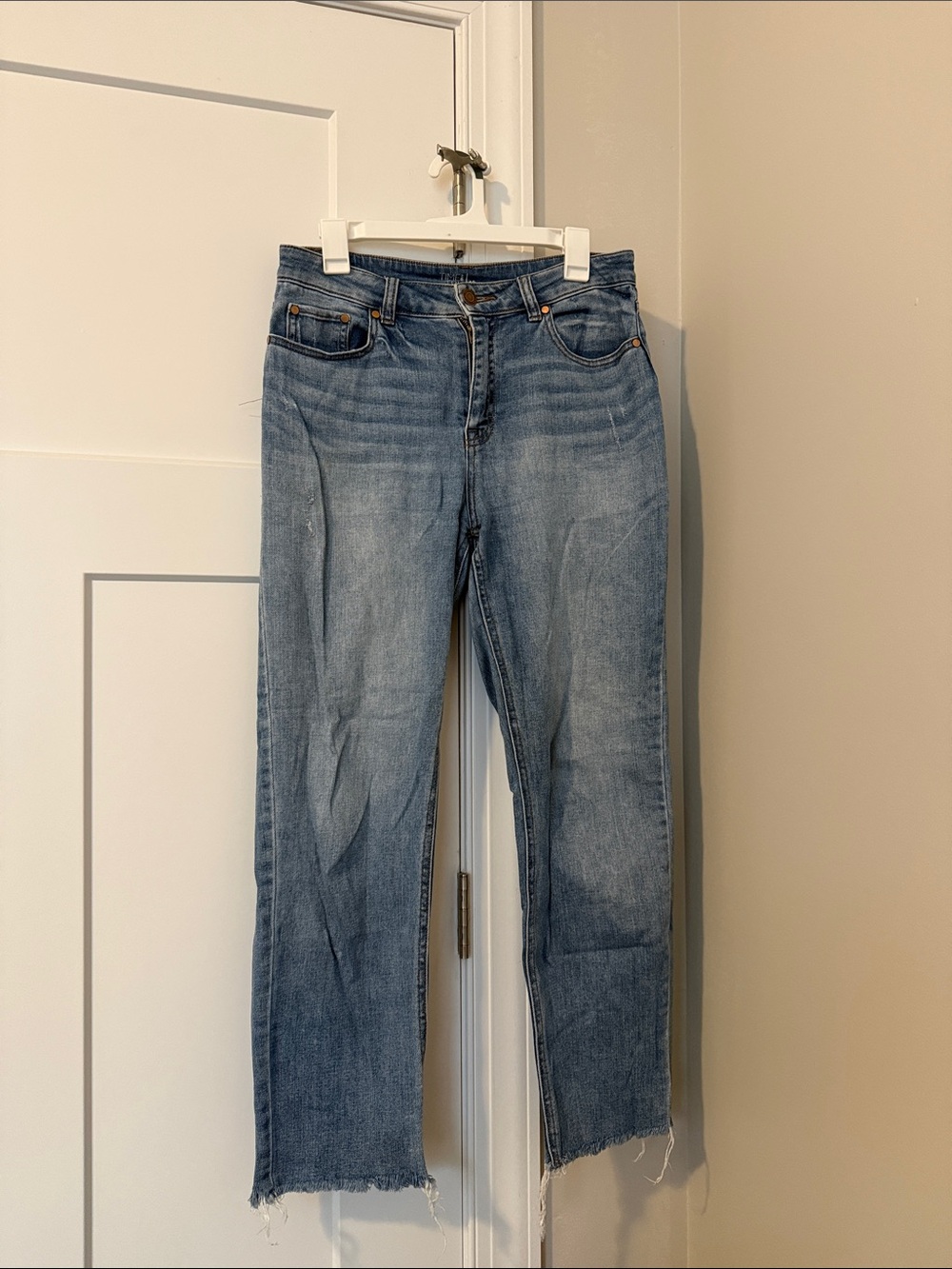 Time and Tru Light Blue Straight Leg Jeans with Raw Hem